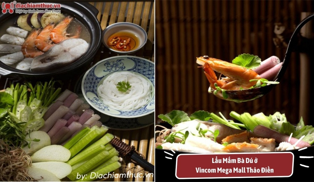 Khung cảnh khách hàng thưởng thức lẩu mắm Bà Dú tại Vincom Thảo Điền
