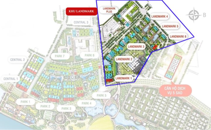 Mặt bằng tổng thể khu Landmark Vinhomes Central Park, vị trí căn hộ Landmark 1