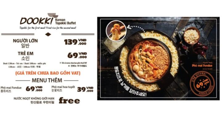 Menu đa dạng và thông tin giá vé Dookki Cần Thơ