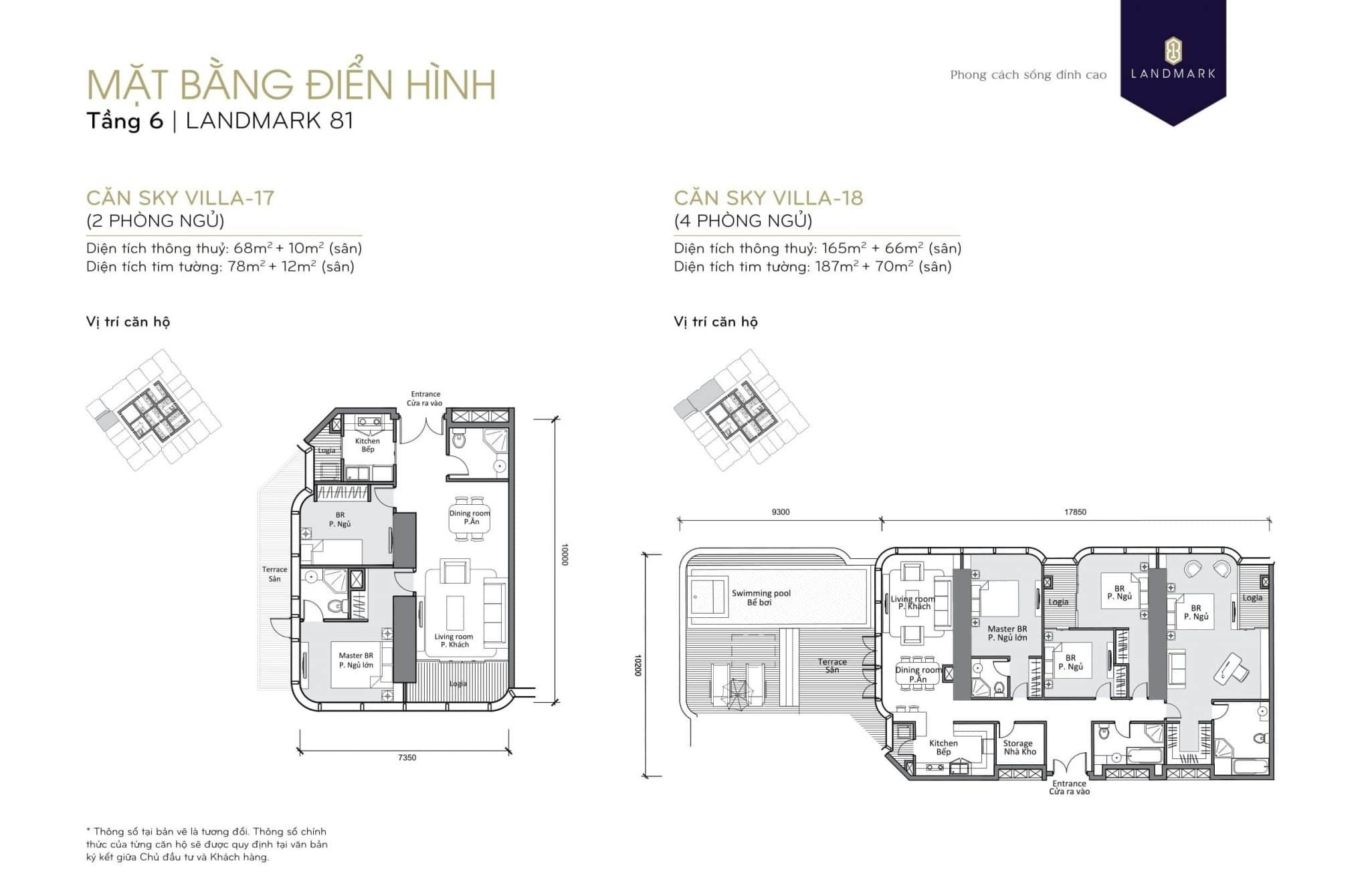 Sơ đồ mặt bằng penthouse Landmark 81 tầng 6 với ban công rộng rãi