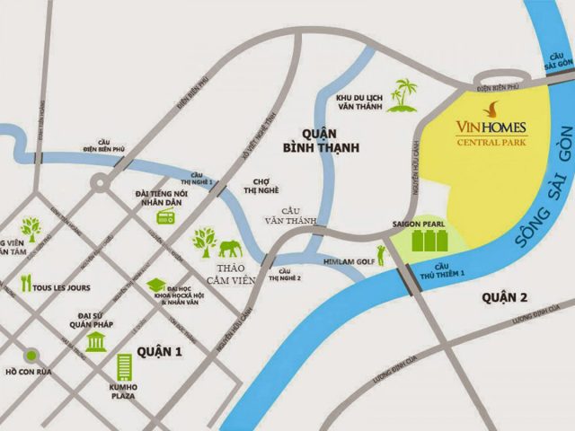 Vị trí đắc địa của Landmark 81 ở Quận Bình Thạnh, khu vực Vinhomes Central Park nhìn từ trên cao